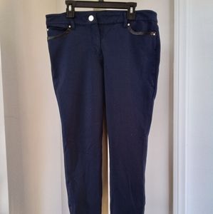 WHBM navy skinny stretchy pants with leather details
